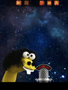 Image of a sock puppet in front of a field of stars
