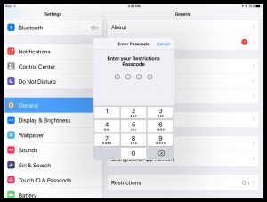 Image of passcode settings on iPad Restrictions
