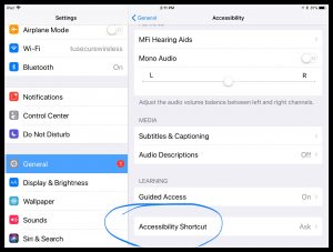 Image of Accessibility Shortcut iPad setting