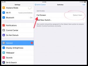 Image of full screen iPad switch option