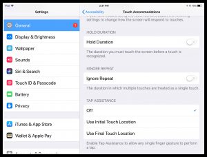 Image of Touch Accommodations on iPad settings