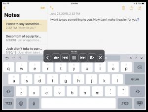 Image of Speak Screen menu on iPad