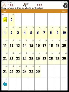 Numbers page in TouchChat AAC