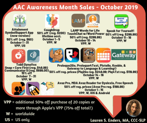 List of AAC and related apps on sale during AAC Awareness Month.