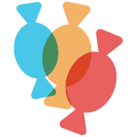 Blue, yellow, and red cough drops - app icon