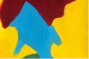Abstract yellow, blue, red, and green painting